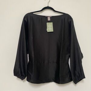 H&M Peplum Blouse Top Size Medium Black NWT
